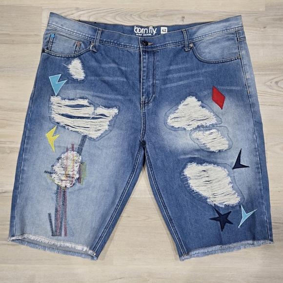 Born Fly Other - Born Fly Men's Denim Shorts Distressed Blue Size 42